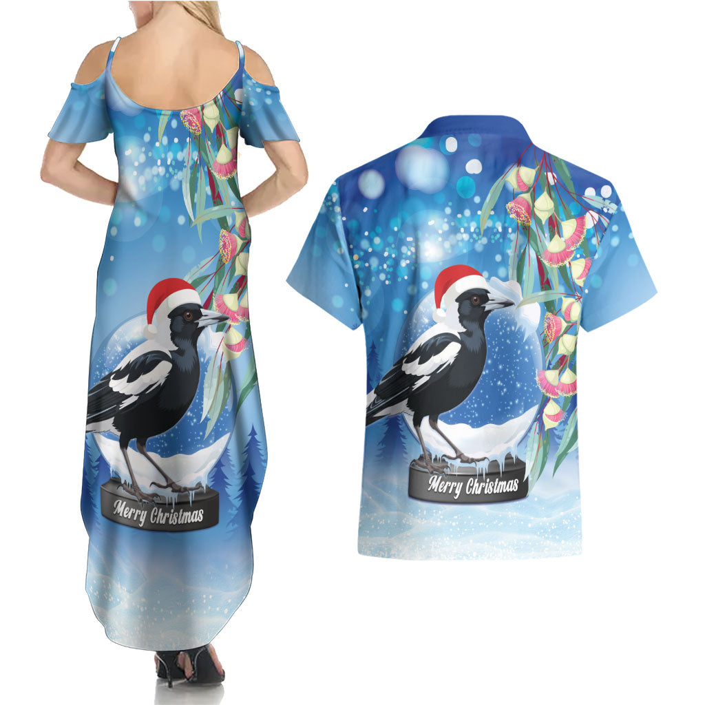 Australia Magpie Christmas In July Couples Matching Summer Maxi Dress and Hawaiian Shirt Eucalyptus Snow Globe Merry Xmas