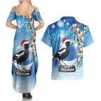 Australia Magpie Christmas In July Couples Matching Summer Maxi Dress and Hawaiian Shirt Eucalyptus Snow Globe Merry Xmas