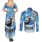 Australia Magpie Christmas In July Couples Matching Summer Maxi Dress and Long Sleeve Button Shirt Eucalyptus Snow Globe Merry Xmas