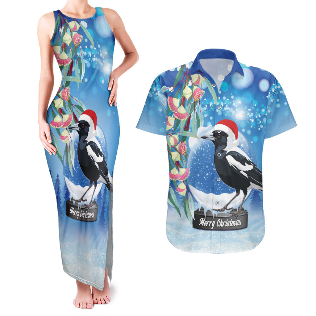 Australia Magpie Christmas In July Couples Matching Tank Maxi Dress and Hawaiian Shirt Eucalyptus Snow Globe Merry Xmas