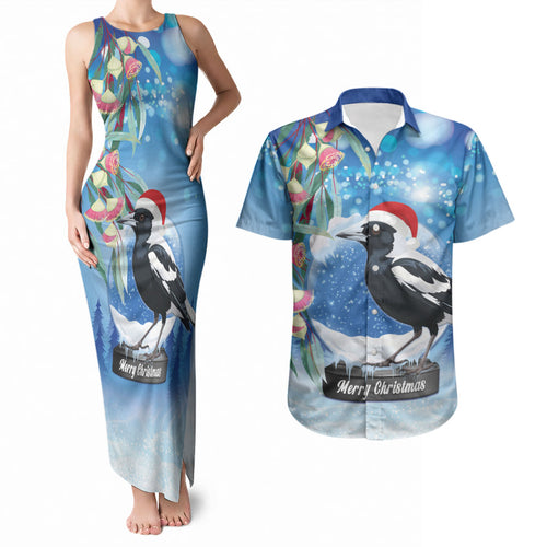 Australia Magpie Christmas In July Couples Matching Tank Maxi Dress and Hawaiian Shirt Eucalyptus Snow Globe Merry Xmas