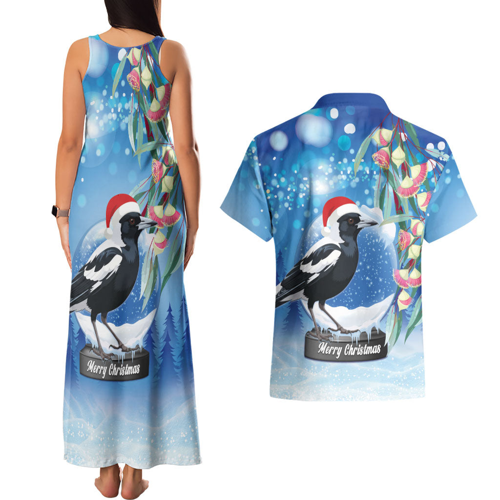 Australia Magpie Christmas In July Couples Matching Tank Maxi Dress and Hawaiian Shirt Eucalyptus Snow Globe Merry Xmas