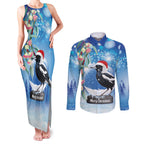 Australia Magpie Christmas In July Couples Matching Tank Maxi Dress and Long Sleeve Button Shirt Eucalyptus Snow Globe Merry Xmas