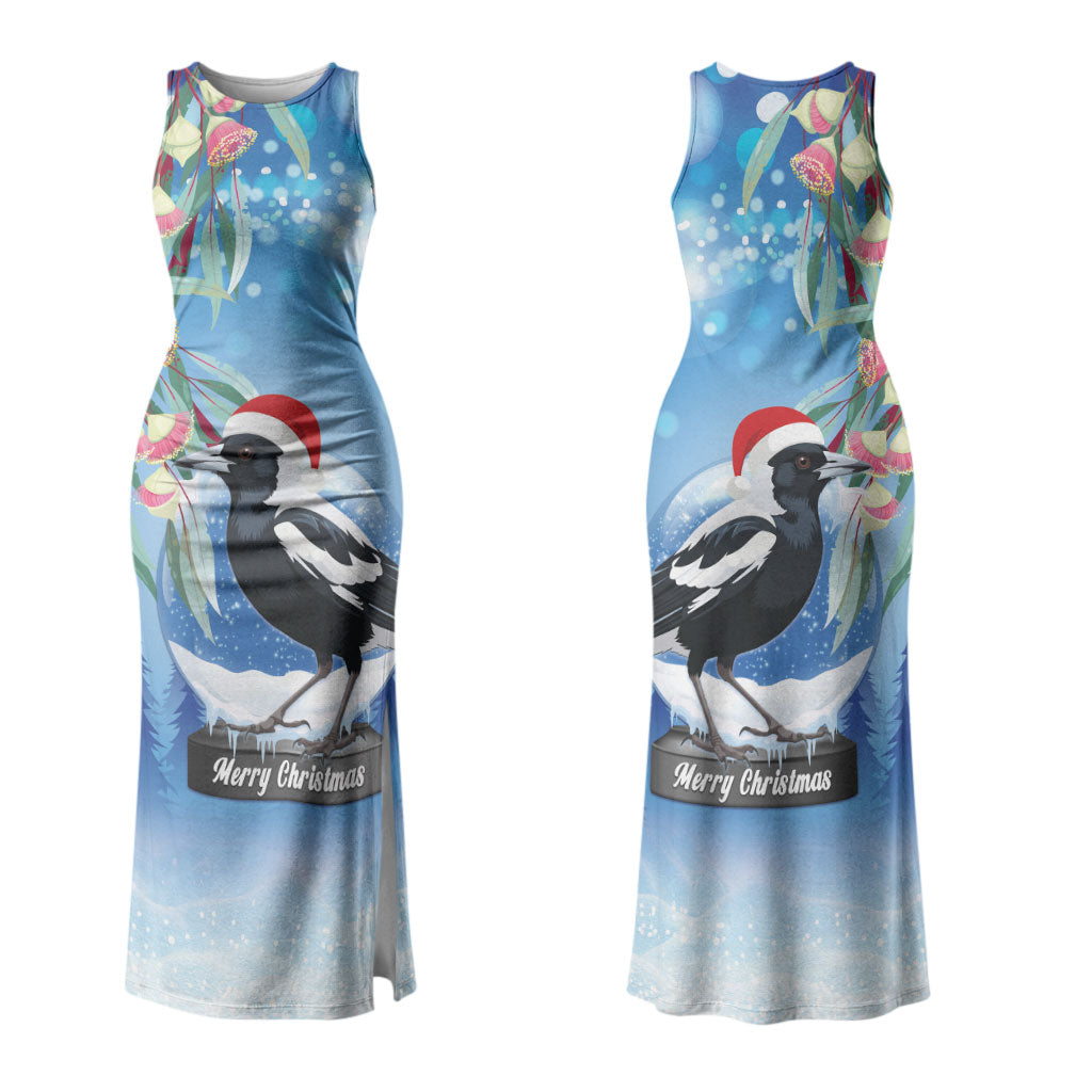 Australia Magpie Christmas In July Couples Matching Tank Maxi Dress and Long Sleeve Button Shirt Eucalyptus Snow Globe Merry Xmas LT22