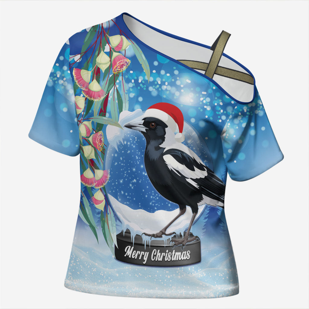 Australia Magpie Christmas In July Cross Shoulder Shirt Eucalyptus Snow Globe Merry Xmas