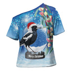 Australia Magpie Christmas In July Cross Shoulder Shirt Eucalyptus Snow Globe Merry Xmas