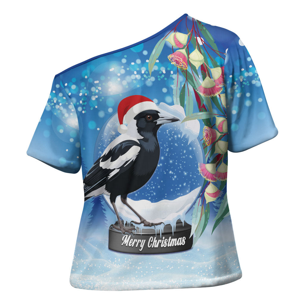 Australia Magpie Christmas In July Cross Shoulder Shirt Eucalyptus Snow Globe Merry Xmas