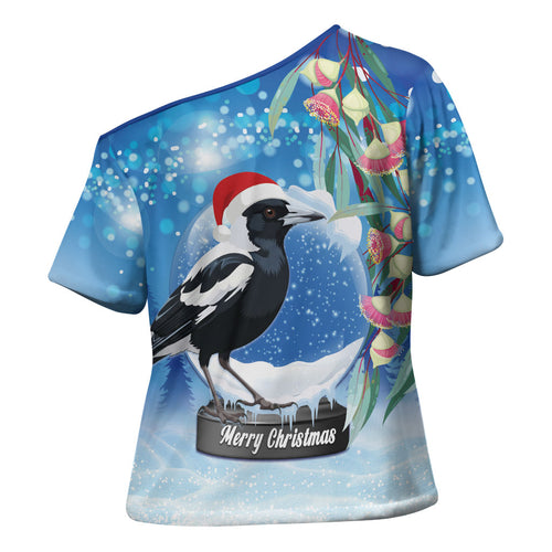 Australia Magpie Christmas In July Cross Shoulder Shirt Eucalyptus Snow Globe Merry Xmas