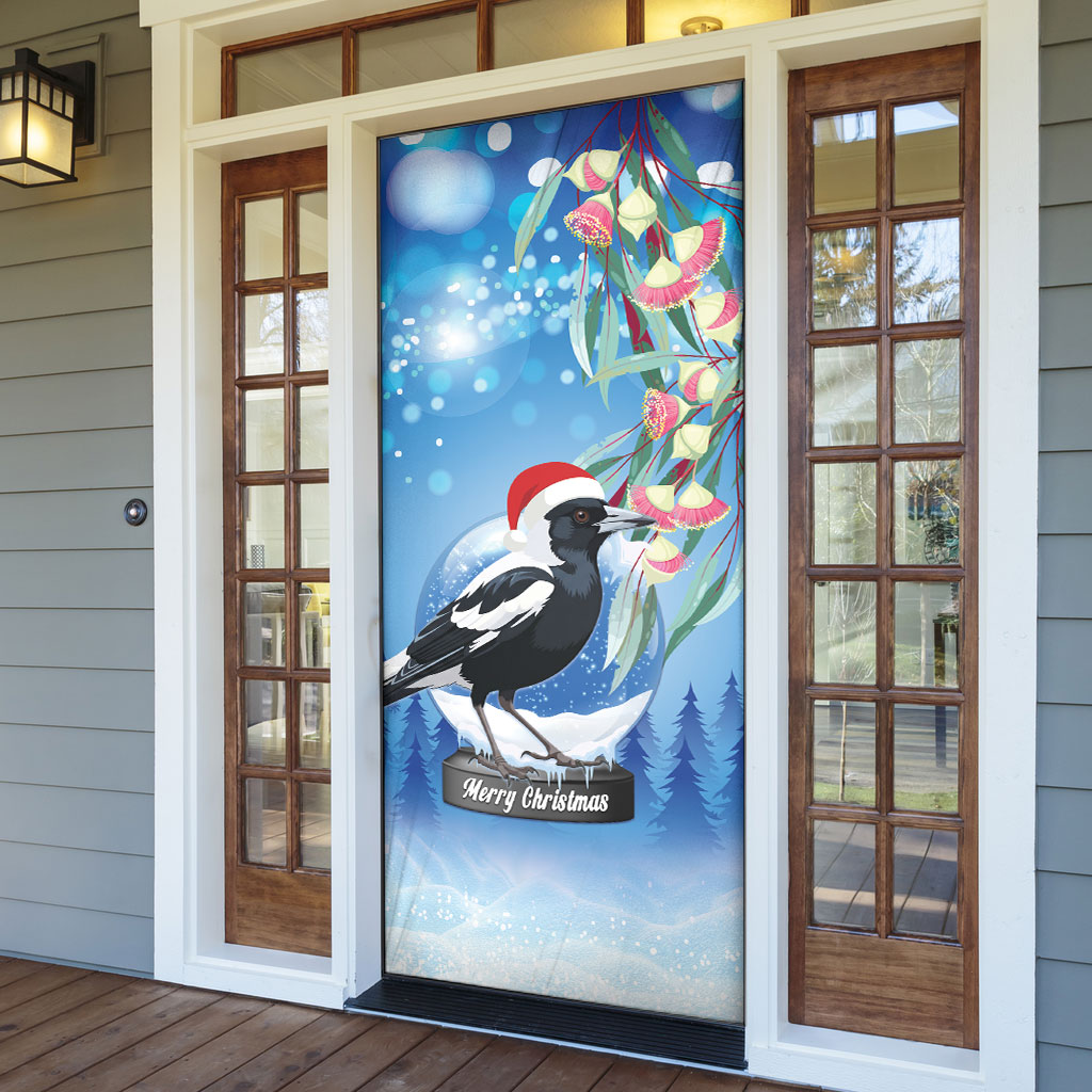 Australia Magpie Christmas In July Door Cover Eucalyptus Snow Globe Merry Xmas
