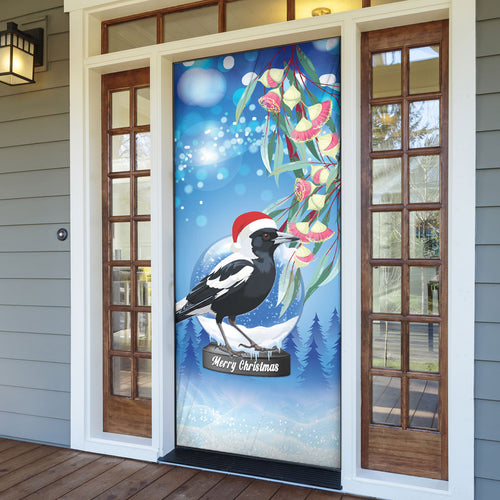 Australia Magpie Christmas In July Door Cover Eucalyptus Snow Globe Merry Xmas