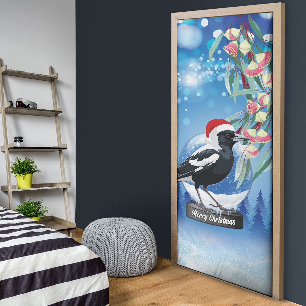 Australia Magpie Christmas In July Door Cover Eucalyptus Snow Globe Merry Xmas