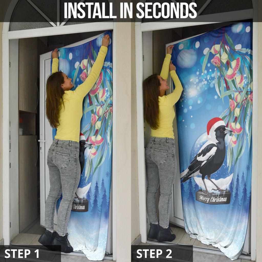 Australia Magpie Christmas In July Door Cover Eucalyptus Snow Globe Merry Xmas