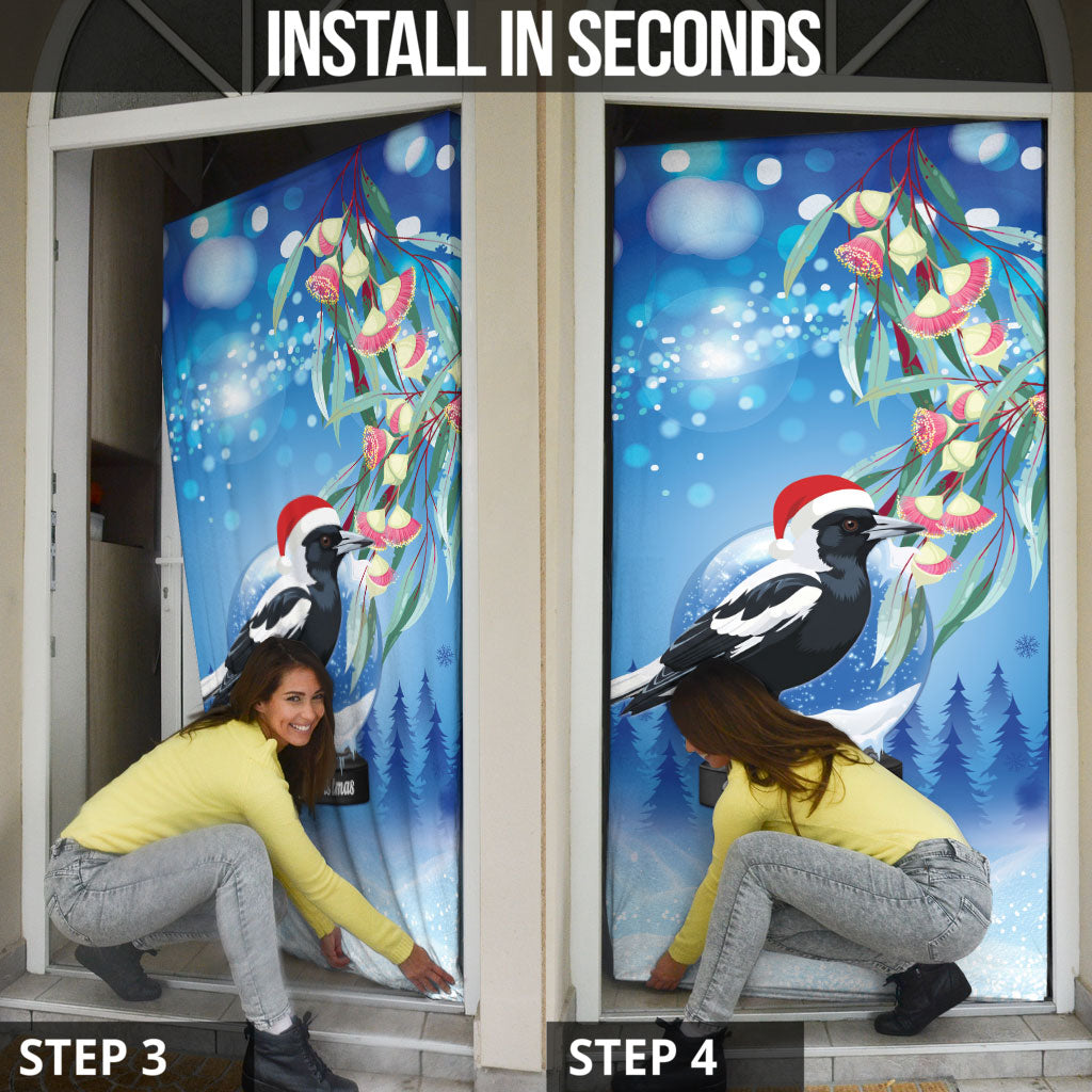 Australia Magpie Christmas In July Door Cover Eucalyptus Snow Globe Merry Xmas