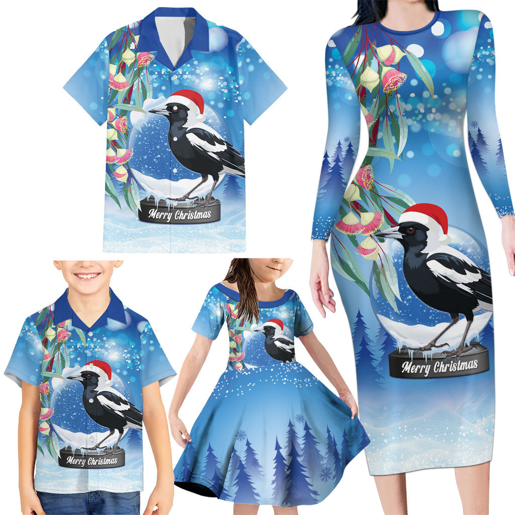 Australia Magpie Christmas In July Family Matching Long Sleeve Bodycon Dress and Hawaiian Shirt Eucalyptus Snow Globe Merry Xmas