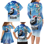 Australia Magpie Christmas In July Family Matching Long Sleeve Bodycon Dress and Hawaiian Shirt Eucalyptus Snow Globe Merry Xmas