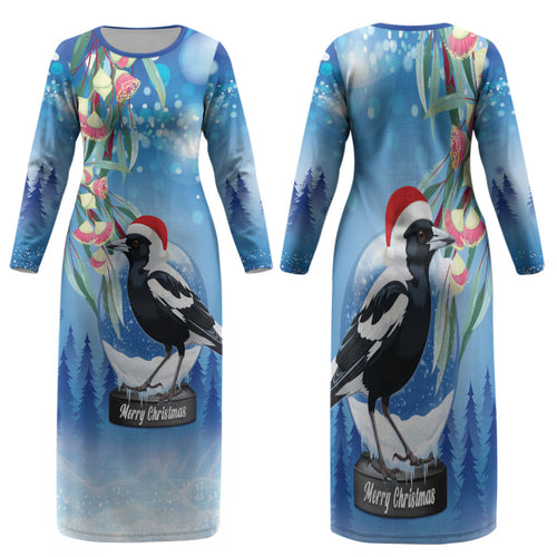 Australia Magpie Christmas In July Family Matching Long Sleeve Bodycon Dress and Hawaiian Shirt Eucalyptus Snow Globe Merry Xmas