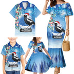 Australia Magpie Christmas In July Family Matching Mermaid Dress and Hawaiian Shirt Eucalyptus Snow Globe Merry Xmas