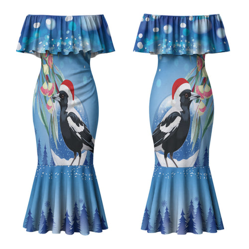 Australia Magpie Christmas In July Family Matching Mermaid Dress and Hawaiian Shirt Eucalyptus Snow Globe Merry Xmas
