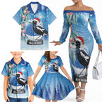Australia Magpie Christmas In July Family Matching Off The Shoulder Long Sleeve Dress and Hawaiian Shirt Eucalyptus Snow Globe Merry Xmas