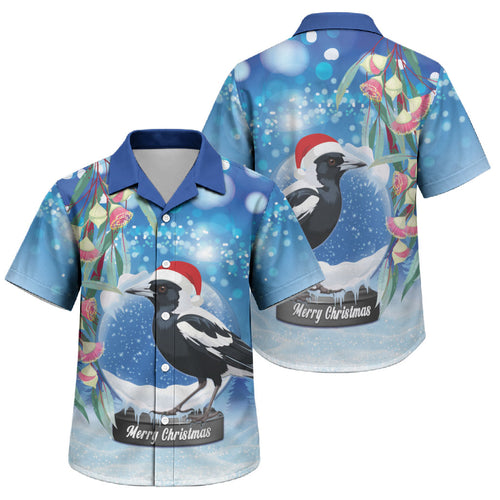 Australia Magpie Christmas In July Family Matching Off The Shoulder Long Sleeve Dress and Hawaiian Shirt Eucalyptus Snow Globe Merry Xmas