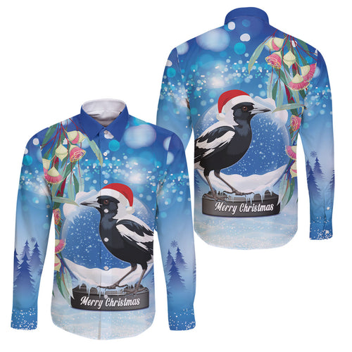 Australia Magpie Christmas In July Family Matching Off Shoulder Maxi Dress and Hawaiian Shirt Eucalyptus Snow Globe Merry Xmas