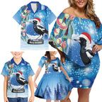 Australia Magpie Christmas In July Family Matching Off Shoulder Short Dress and Hawaiian Shirt Eucalyptus Snow Globe Merry Xmas