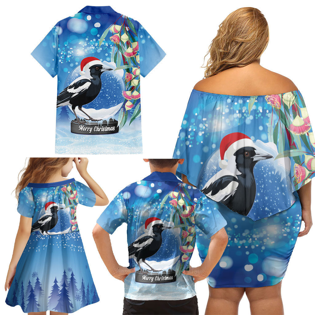 Australia Magpie Christmas In July Family Matching Off Shoulder Short Dress and Hawaiian Shirt Eucalyptus Snow Globe Merry Xmas