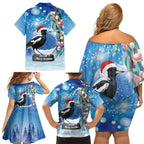 Australia Magpie Christmas In July Family Matching Off Shoulder Short Dress and Hawaiian Shirt Eucalyptus Snow Globe Merry Xmas