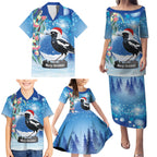 Australia Magpie Christmas In July Family Matching Puletasi and Hawaiian Shirt Eucalyptus Snow Globe Merry Xmas