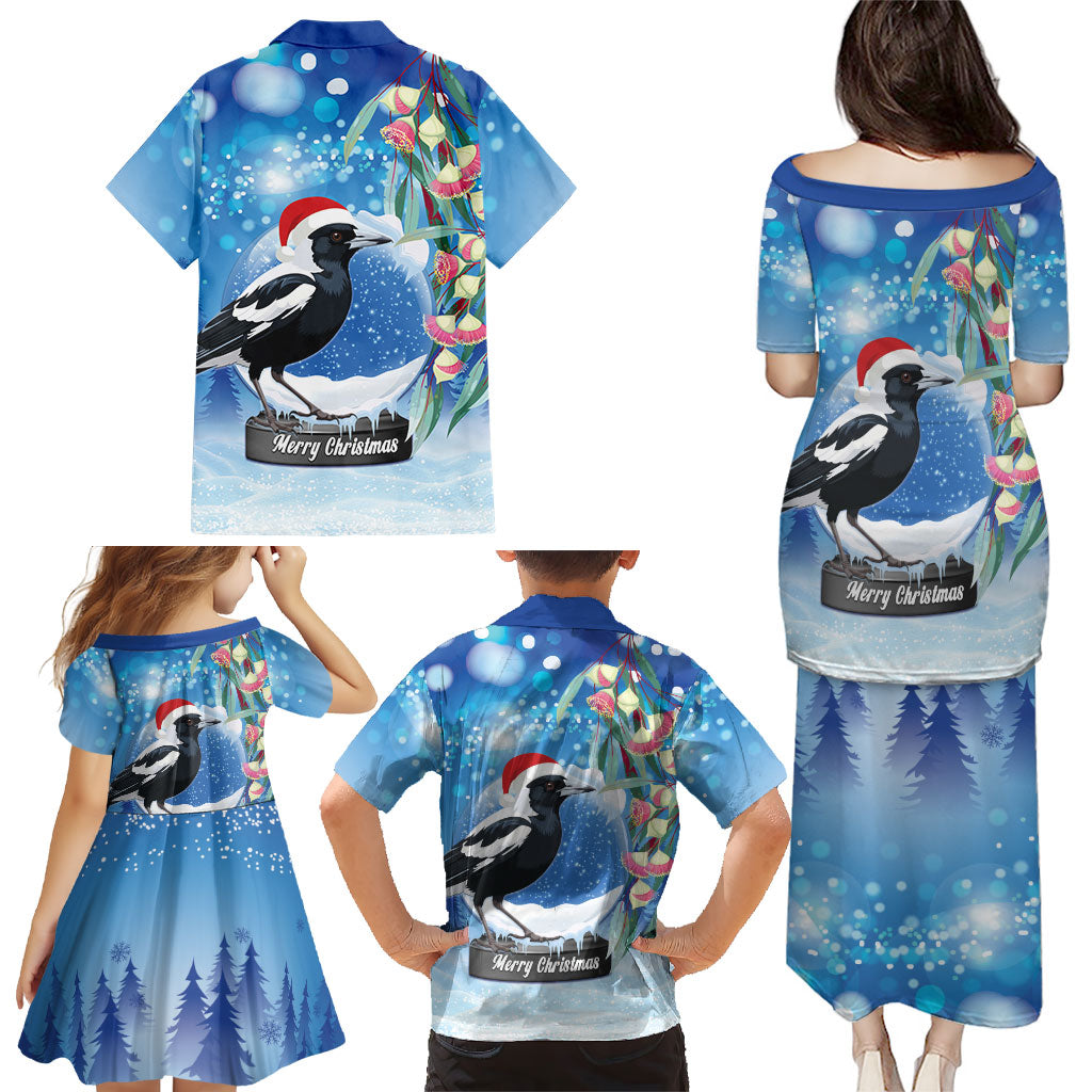Australia Magpie Christmas In July Family Matching Puletasi and Hawaiian Shirt Eucalyptus Snow Globe Merry Xmas