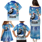 Australia Magpie Christmas In July Family Matching Puletasi and Hawaiian Shirt Eucalyptus Snow Globe Merry Xmas