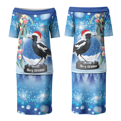 Australia Magpie Christmas In July Family Matching Puletasi and Hawaiian Shirt Eucalyptus Snow Globe Merry Xmas