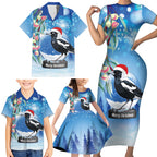 Australia Magpie Christmas In July Family Matching Short Sleeve Bodycon Dress and Hawaiian Shirt Eucalyptus Snow Globe Merry Xmas