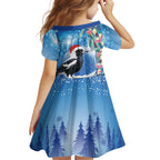 Australia Magpie Christmas In July Family Matching Short Sleeve Bodycon Dress and Hawaiian Shirt Eucalyptus Snow Globe Merry Xmas