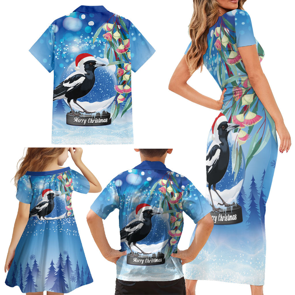 Australia Magpie Christmas In July Family Matching Short Sleeve Bodycon Dress and Hawaiian Shirt Eucalyptus Snow Globe Merry Xmas