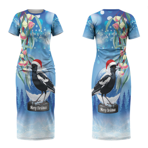 Australia Magpie Christmas In July Family Matching Short Sleeve Bodycon Dress and Hawaiian Shirt Eucalyptus Snow Globe Merry Xmas