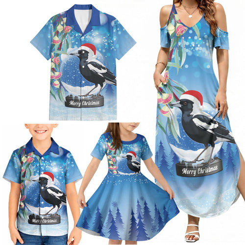 Australia Magpie Christmas In July Family Matching Summer Maxi Dress and Hawaiian Shirt Eucalyptus Snow Globe Merry Xmas