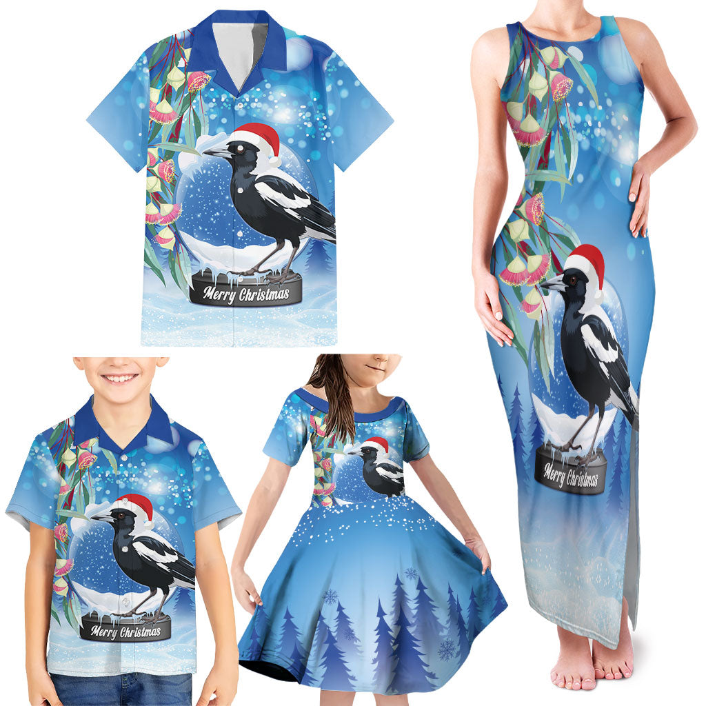 Australia Magpie Christmas In July Family Matching Tank Maxi Dress and Hawaiian Shirt Eucalyptus Snow Globe Merry Xmas