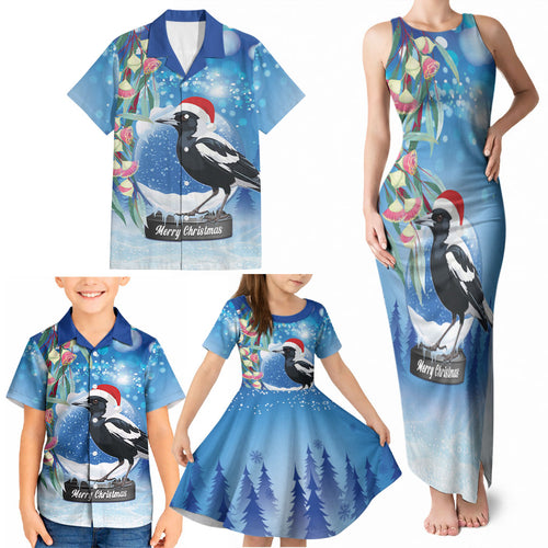 Australia Magpie Christmas In July Family Matching Tank Maxi Dress and Hawaiian Shirt Eucalyptus Snow Globe Merry Xmas