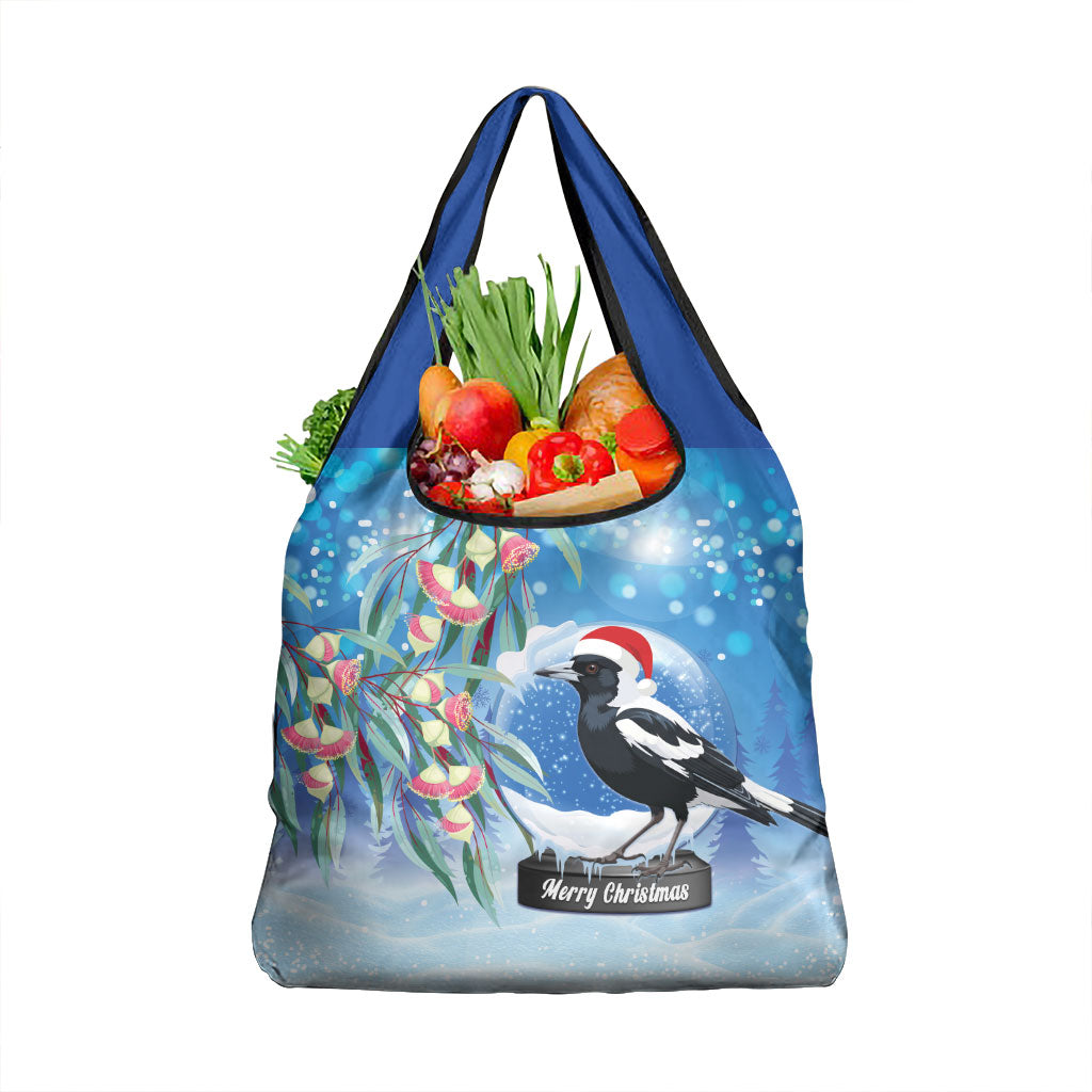 Australia Magpie Christmas In July Grocery Bag Eucalyptus Snow Globe Merry Xmas