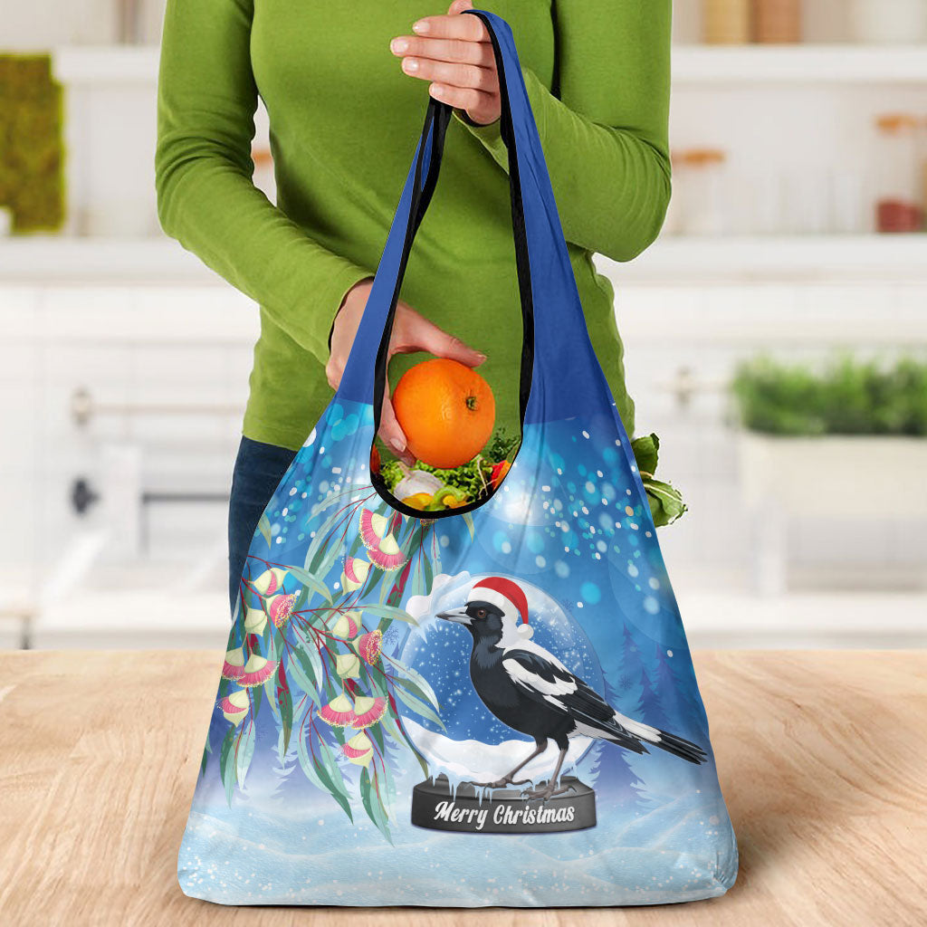 Australia Magpie Christmas In July Grocery Bag Eucalyptus Snow Globe Merry Xmas