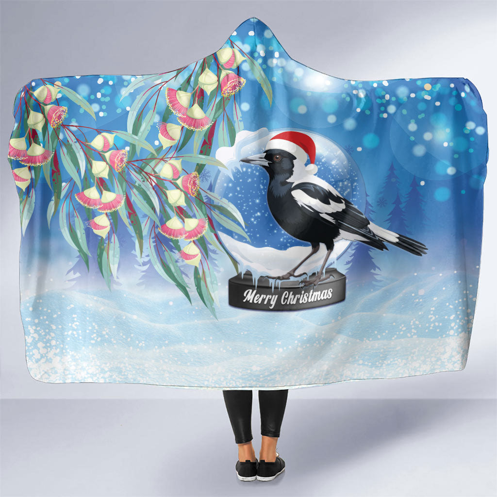Australia Magpie Christmas In July Hooded Blanket Eucalyptus Snow Globe Merry Xmas
