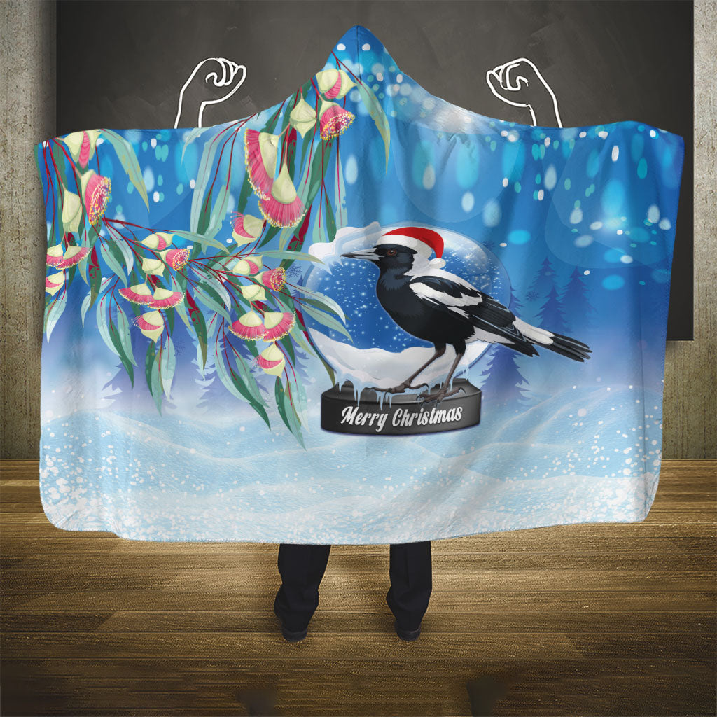 Australia Magpie Christmas In July Hooded Blanket Eucalyptus Snow Globe Merry Xmas