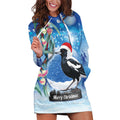 Australia Magpie Christmas In July Hoodie Dress Eucalyptus Snow Globe Merry Xmas