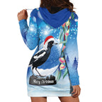 Australia Magpie Christmas In July Hoodie Dress Eucalyptus Snow Globe Merry Xmas