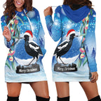 Australia Magpie Christmas In July Hoodie Dress Eucalyptus Snow Globe Merry Xmas