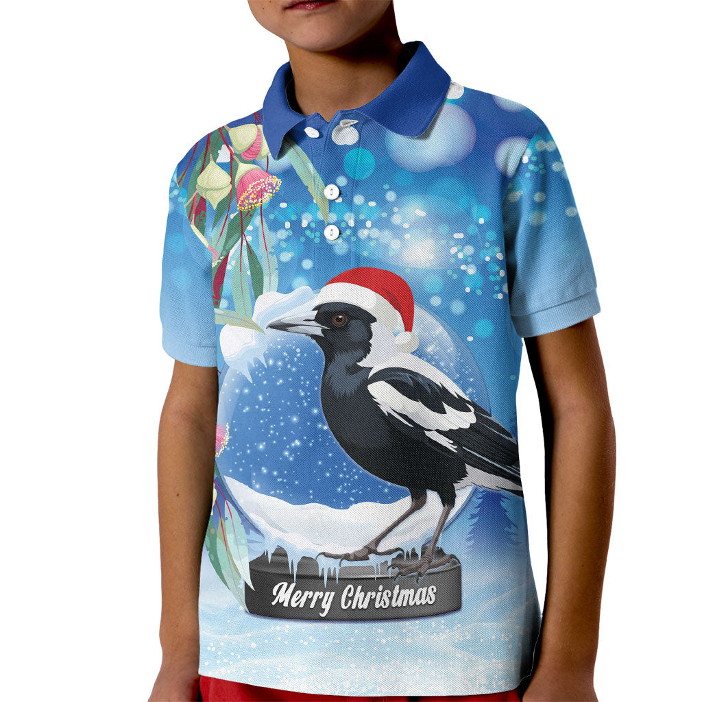 Australia Magpie Christmas In July Kid Polo Shirt Eucalyptus Snow Globe Merry Xmas