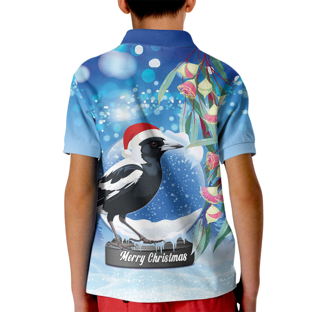 Australia Magpie Christmas In July Kid Polo Shirt Eucalyptus Snow Globe Merry Xmas