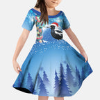 Australia Magpie Christmas In July Kid Short Sleeve Dress Eucalyptus Snow Globe Merry Xmas