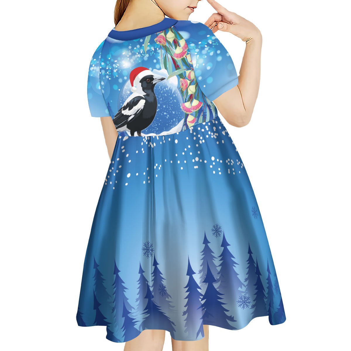Australia Magpie Christmas In July Kid Short Sleeve Dress Eucalyptus Snow Globe Merry Xmas
